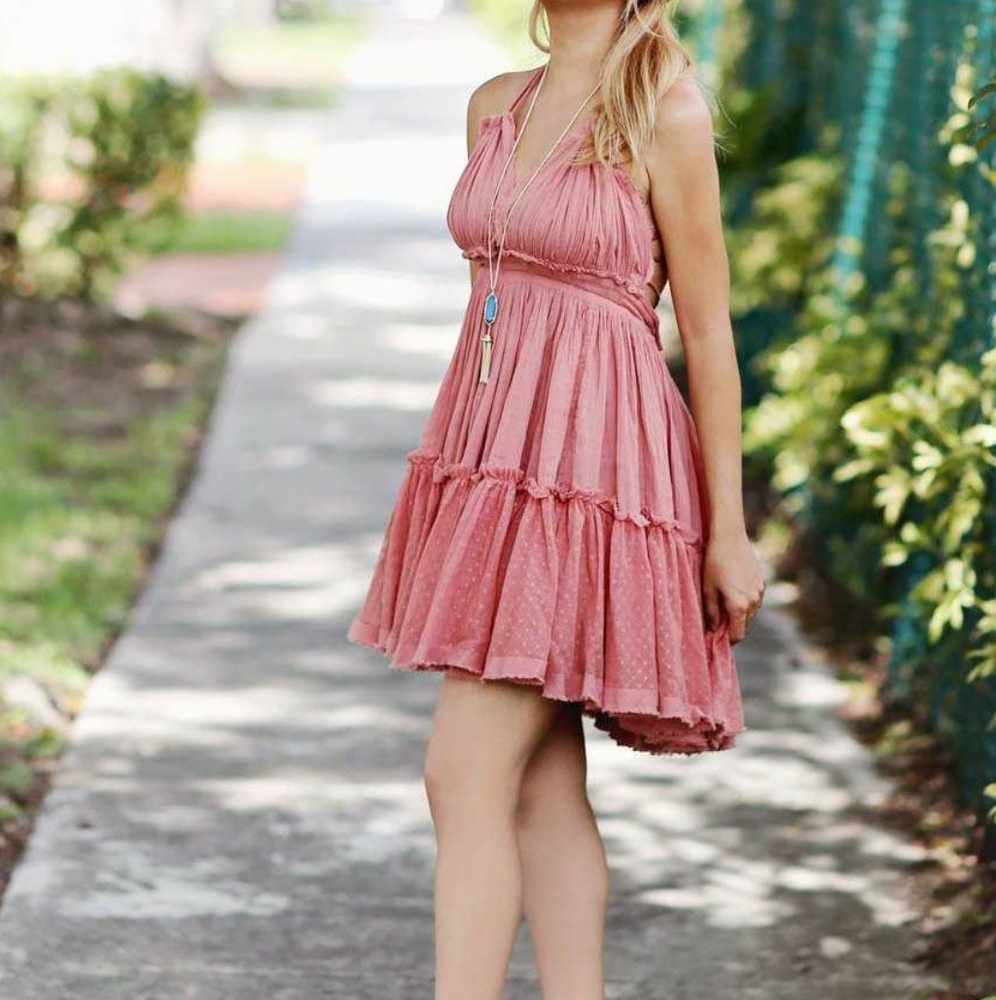 🆕 Dusty Coral~Boho Halter Mini Dress - Picture 1 of 6